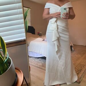 Off-Shoulder White Ruffle Column Dress